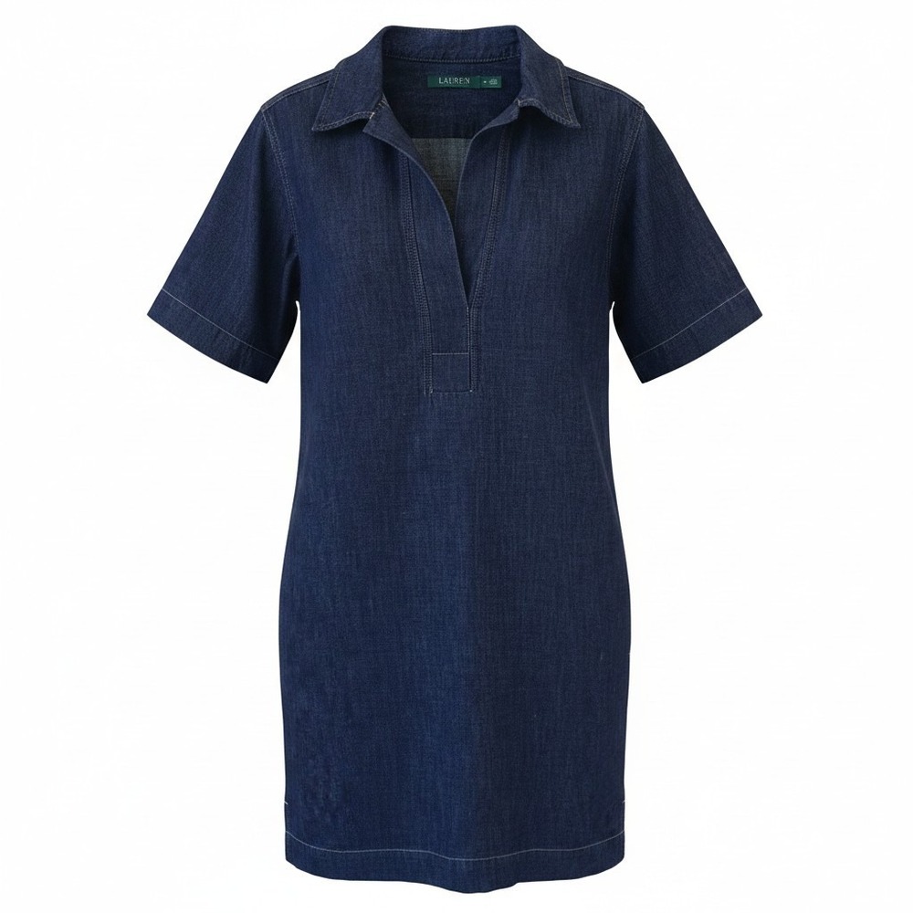 Lauren Ralph Lauren Womens Petite Medium Dark Wash Denim V-Neck Shift Dress PM - Picture 12 of 12